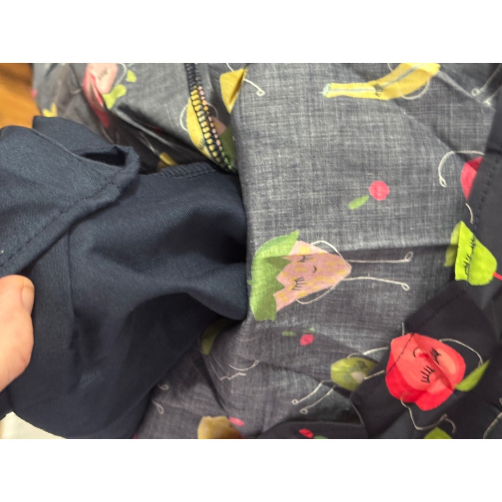 Tulip B Dancing Fruit Print Dress Womens Medium Navy Blue Novelty Fit Flare NWT - Picture 10 of 10